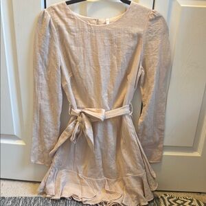 Hello Molly Cream Long Sleeve Tie Dress